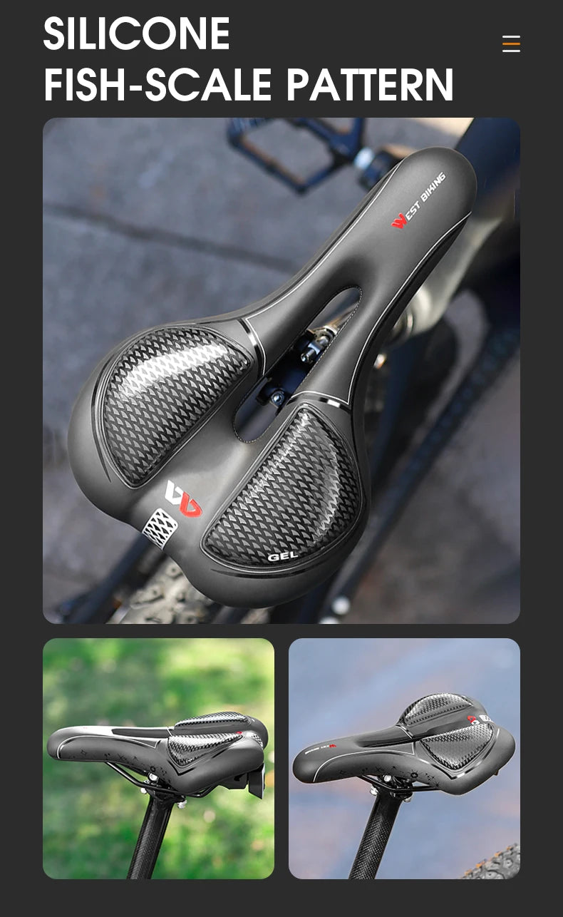 🚴♂️ WEST BIKING Gel Silicone Bicycle Saddle – Ultimate Comfort & Shock Absorption | Breathable, Hollow MTB & Road Bike Seat 🌟