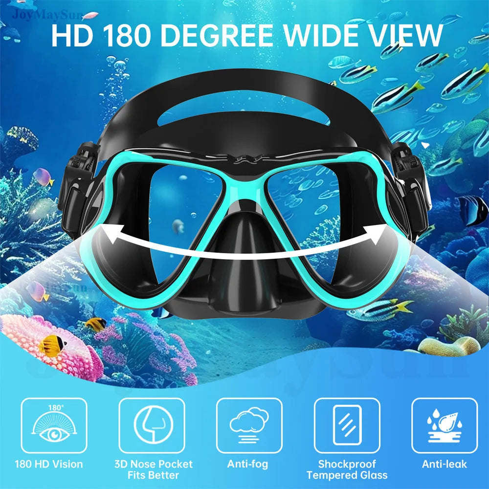 Dry Snorkel Mask Set with Panoramic Anti-Fog View for Adults