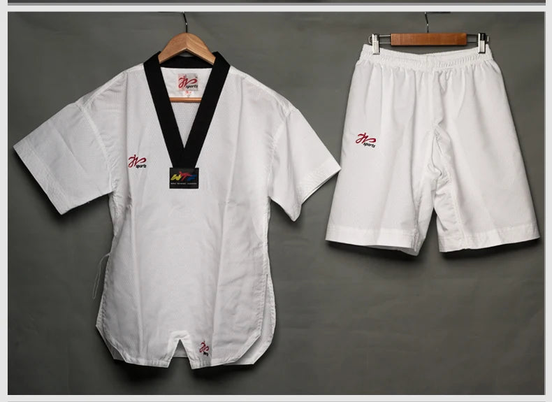 White Taekwondo Uniform For Competition Daily Training WTF Logo Karate Judo Dobok Clothes Children Adult Unisex Martial Arts Gi