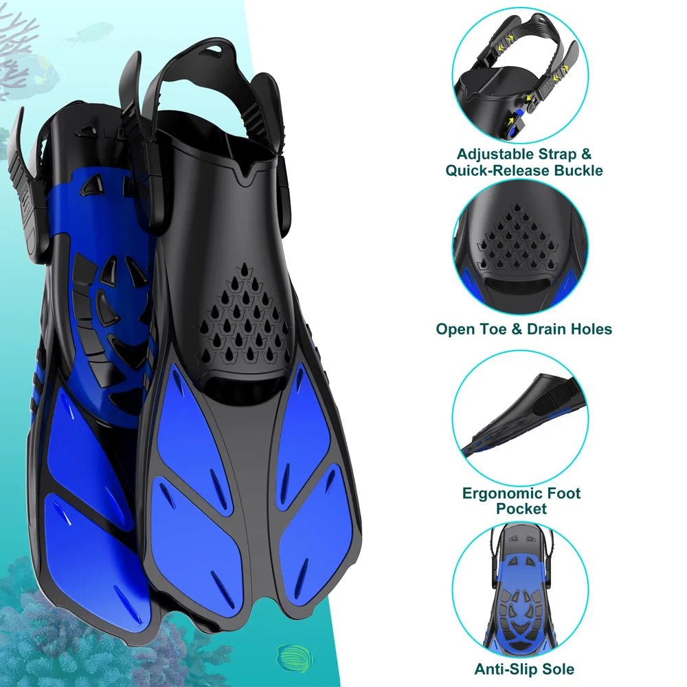 Adjustable Silicone Snorkel Fins for Adults Travel Size