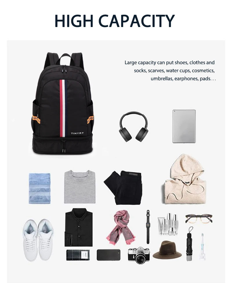 TINYAT Sports Backpack Women's Waterproof Bag Purse Back to School Men's Foldable Travel Backpack with Shoe Storage for Gym