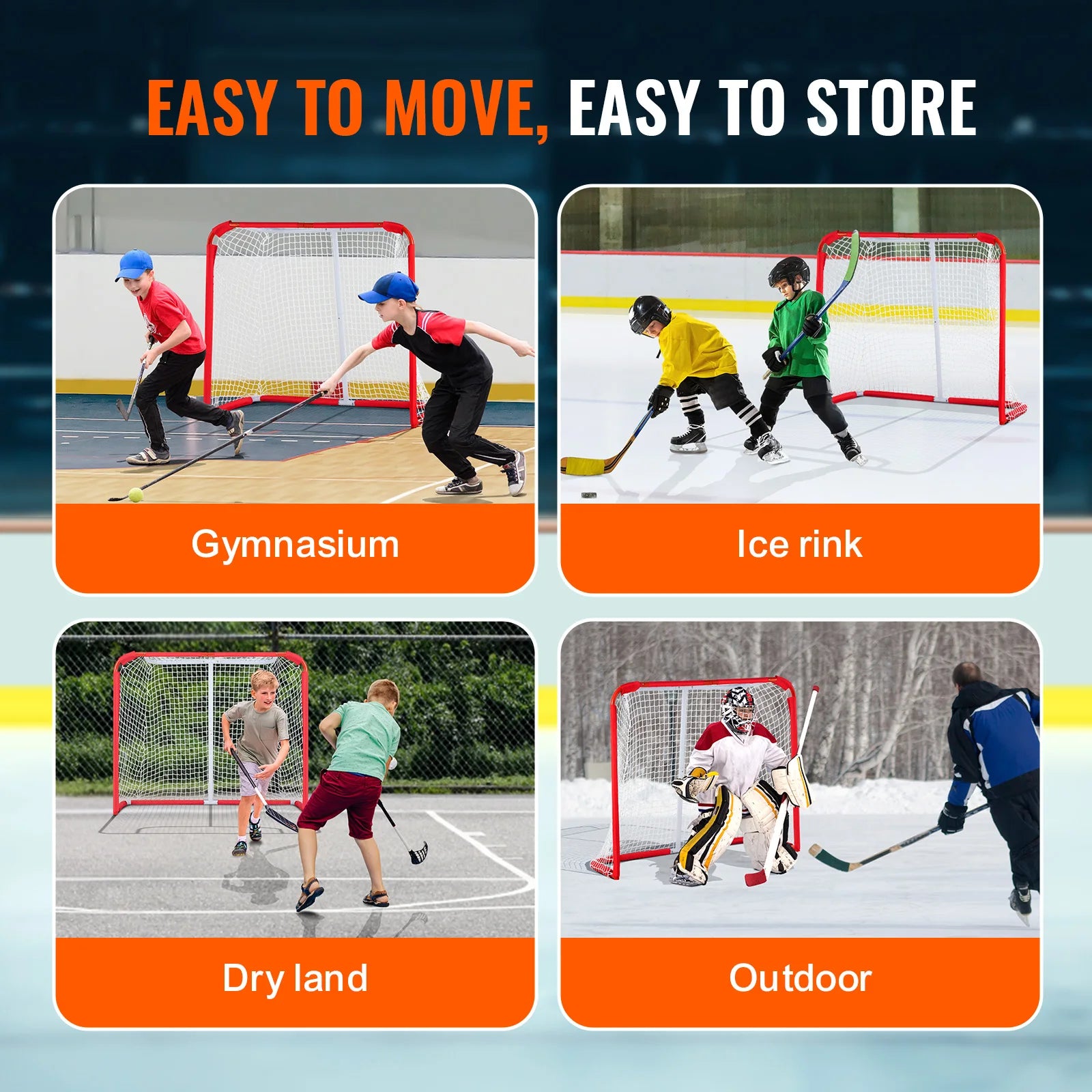 đ VEVOR Portable Steel Hockey Goal for Kids | Lightweight Street & Roller Hockey Training Net