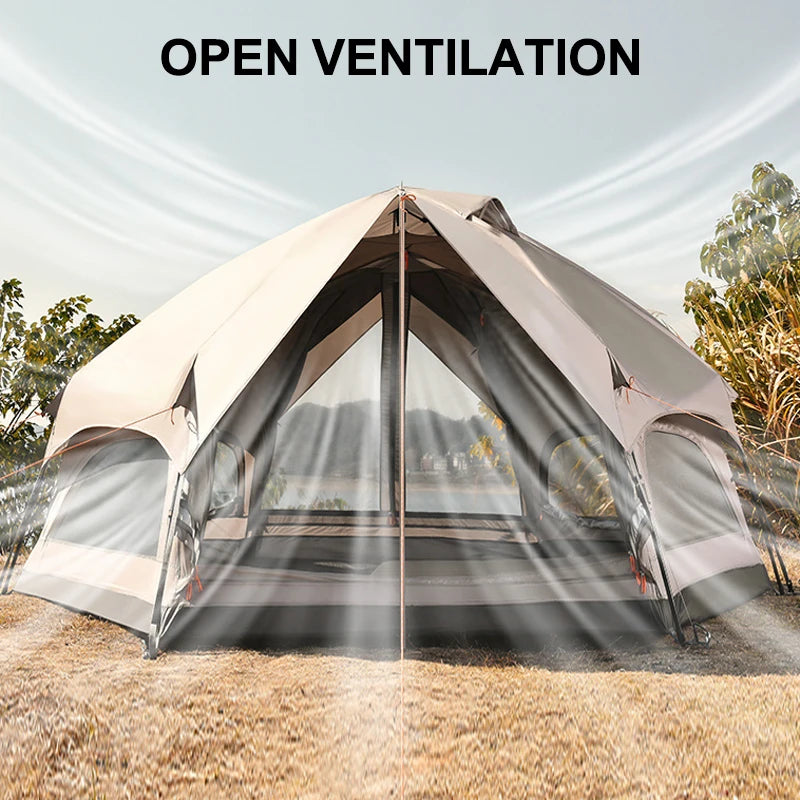 âș Hexagonal Mushroom Outdoor Tent | Quick Open for 3-6 Person Family | UV Camping Awning & Beach Pergola