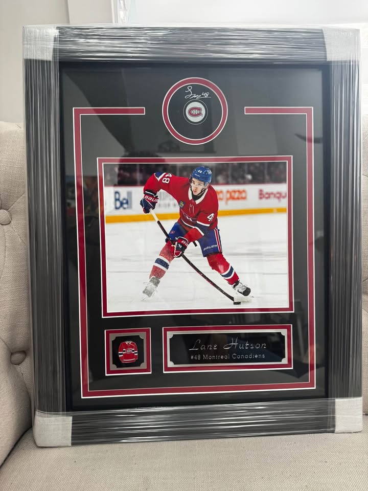 Lane Hutson Autographed Hockey Puck – Framed Premium Canadiens Collectible