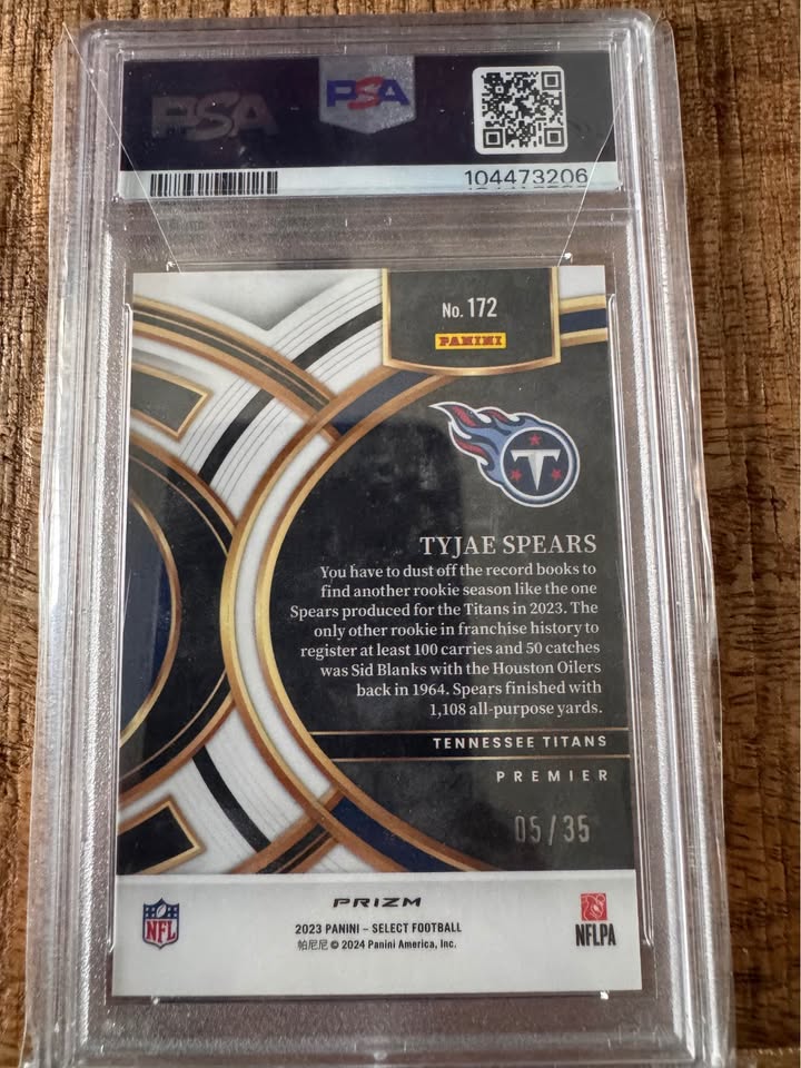 Tyjae Spears 05/35 White Prizm Select Rookie PSA 10 – Premium NFL Collectible