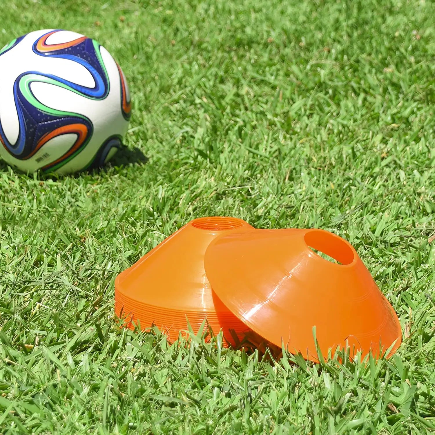 Set of 50 Agility Soccer Cones With Carry Bag, Logo Disc, and Holder for Training Football, Kids Sports Field Cone Markers