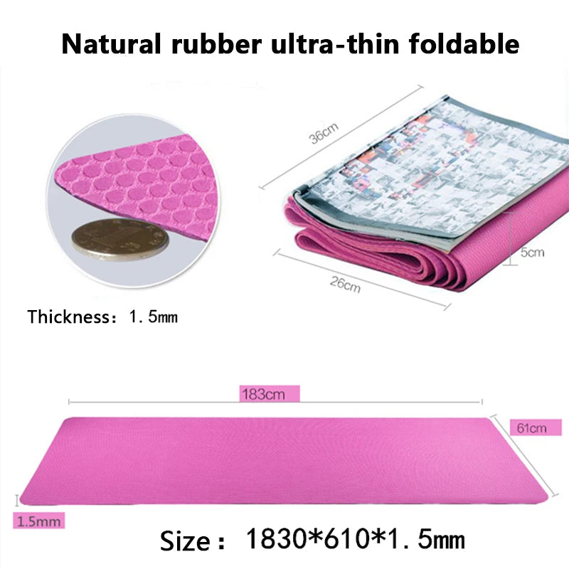 Yoga Mat Natural Rubber Three-piece Ultra-thin Foldable Non-slip Workout Portable Blanket Travel Pad Pilates 183*61* 0.15cm