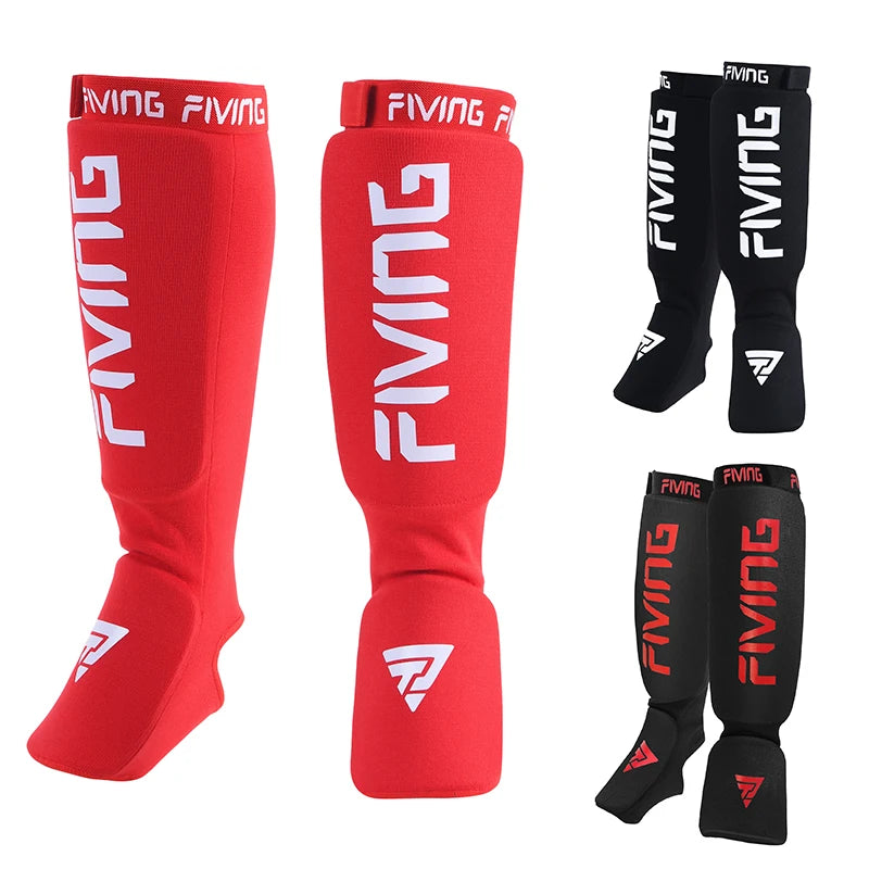 🥊 FIVING 1 Pair Shin & Instep Pads | MMA Leg Foot Guards for Muay Thai & Kickboxing | Hook & Loop Protectors