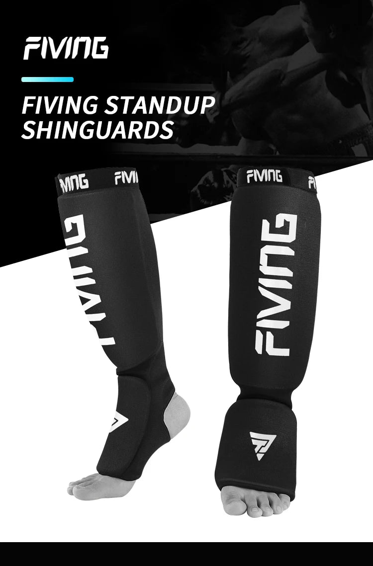 🥊 FIVING 1 Pair Shin & Instep Pads | MMA Leg Foot Guards for Muay Thai & Kickboxing | Hook & Loop Protectors