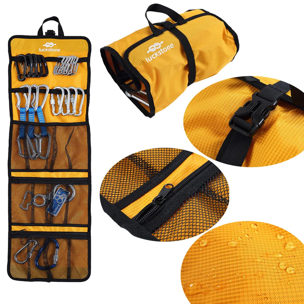 🎒 Rock Climbing Storage Bag | Gear Equipment Organizer with Carabiner | Essential Climbing Bag