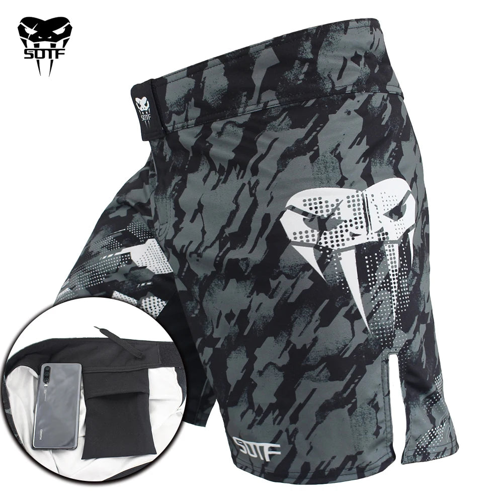 Men's Black & Grey Breathable Quick-Dry Boxing Shorts – Muay Thai & MMA Training Gear