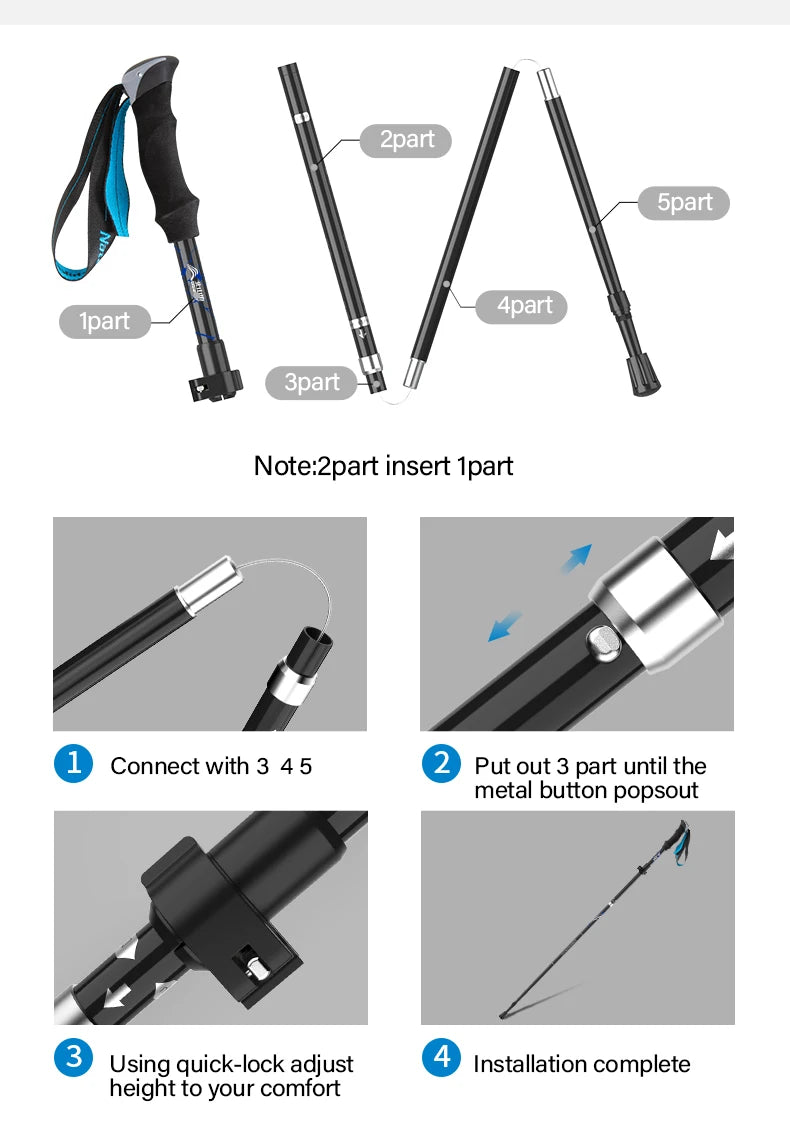 🥾 2Pcs Ultralight Trekking Poles | Folding Aluminum Walking Sticks | Hiking Canes for Nordic Walking