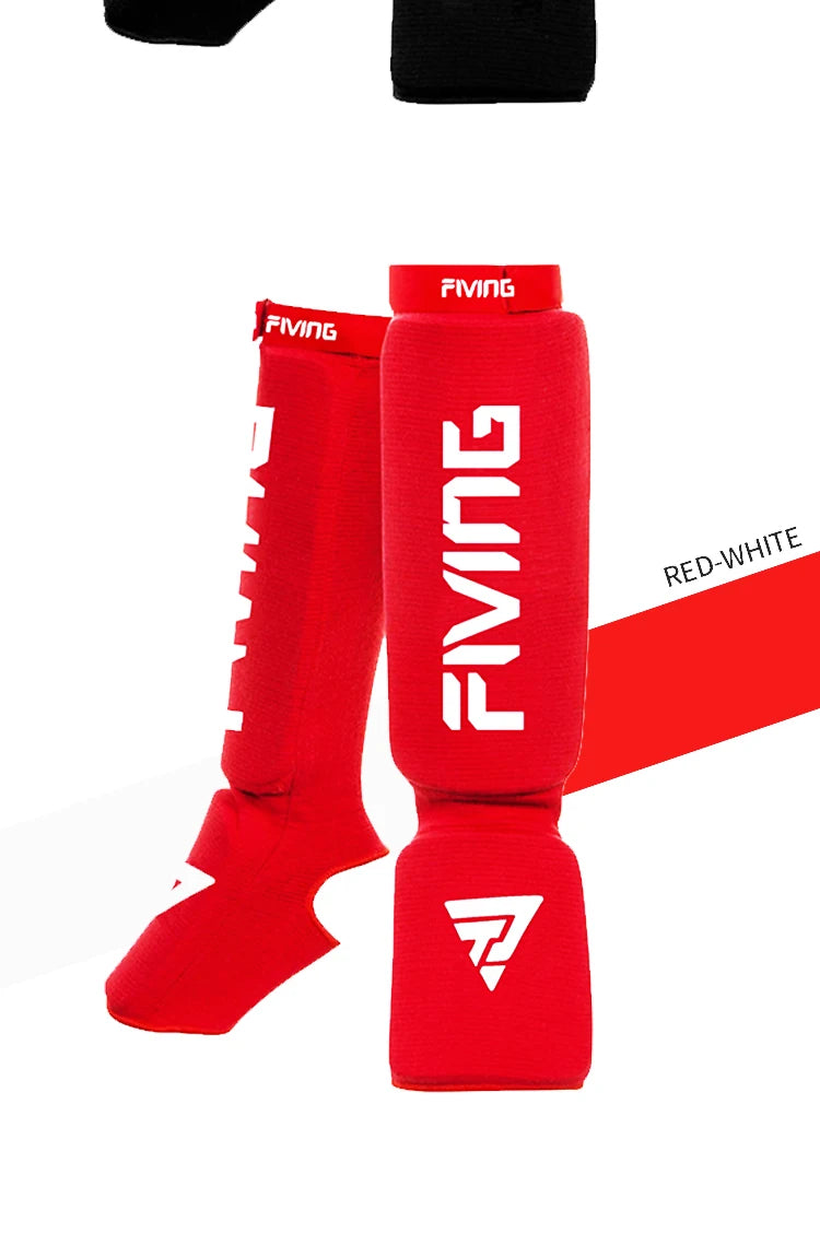 🥊 FIVING 1 Pair Shin & Instep Pads | MMA Leg Foot Guards for Muay Thai & Kickboxing | Hook & Loop Protectors