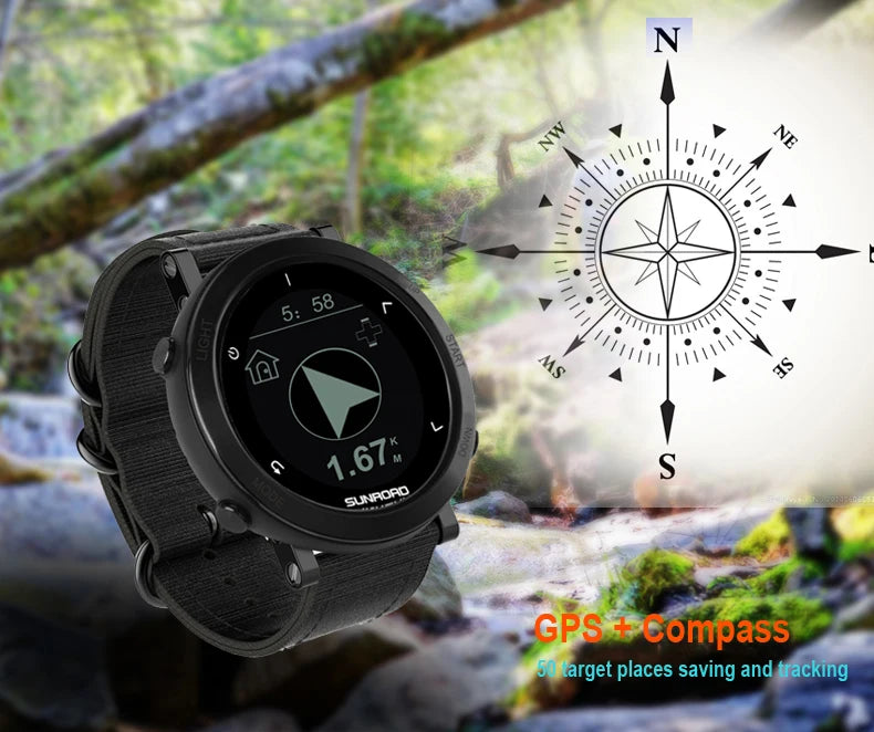 Sunroad GPS Sports Smart Watch - 100m Waterproof Fitness Tracker with Altimeter, Compass, Barometer for Cycling & Mountaineering