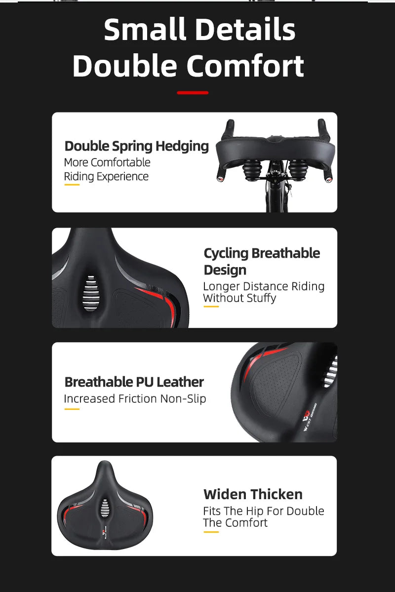 🚴‍♂️ WEST BIKING Widened & Thickened Bicycle Saddle – Soft Shock Absorption | Oversize MTB & Road Cycling Cushion 🌟