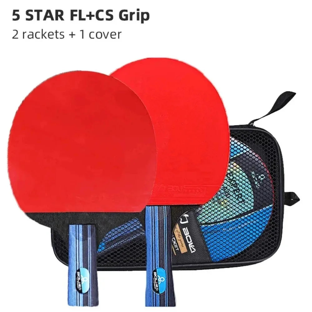 Professional 5/6 Star Table Tennis Racket Set - 2PCS with Pimples-In Rubber & High-Quality Blade