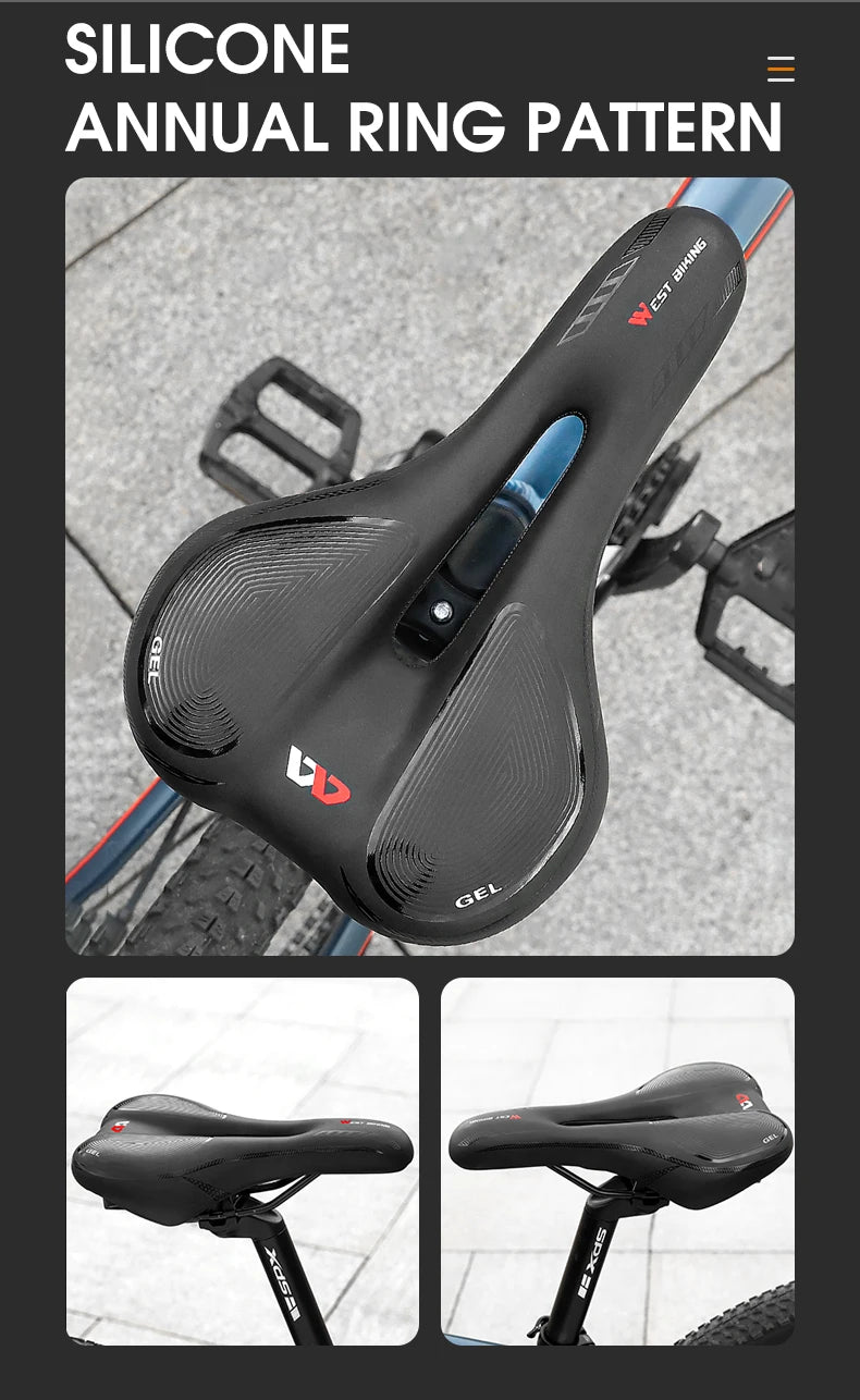 🚴‍♂️ WEST BIKING Gel Silicone Bicycle Saddle – Ultimate Comfort & Shock Absorption | Breathable, Hollow MTB & Road Bike Seat 🌟