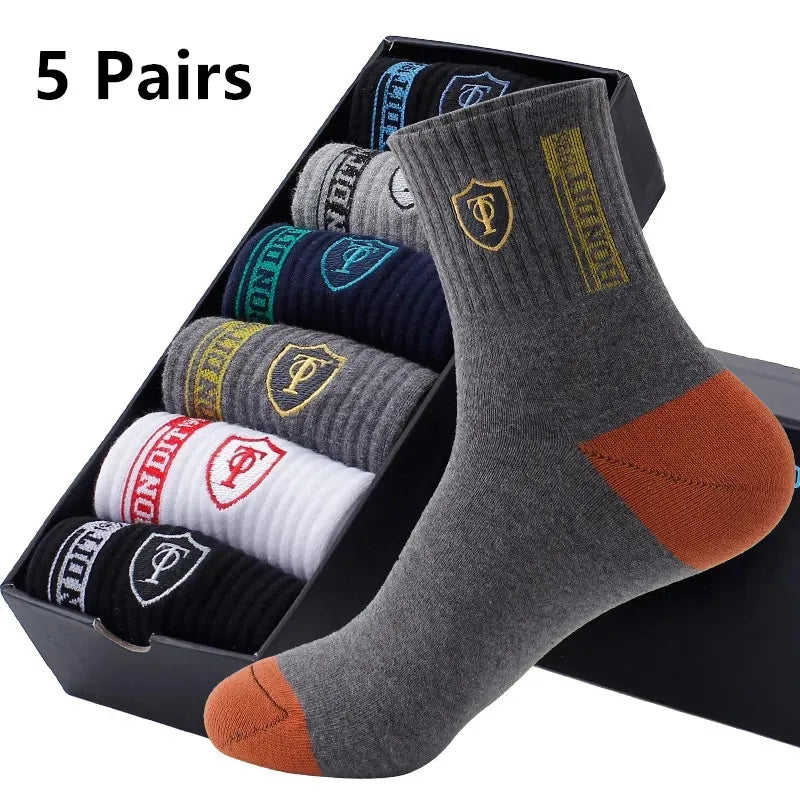 5 Pairs Spring And Fall Mens Sports Socks Summer Leisure Sweat Absorbent Comfortable Thin Breathable Basketball Meias EU 38-43