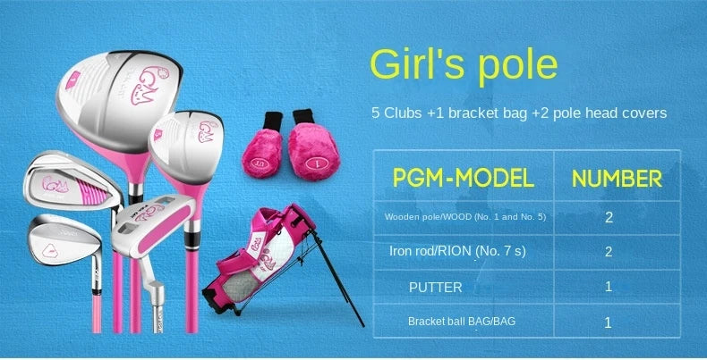 PGM Kids Golf Club Set (3-12 Years) | Complete Beginner's Kit with Wood, Iron, Putter & Bag