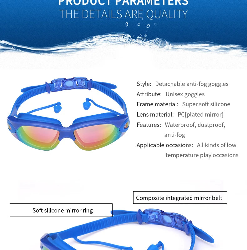 Professional Swimming Goggles: Electroplated, Waterproof with Earplugs & Nose Clip