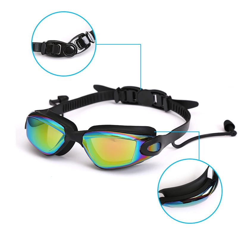 Professional Swimming Goggles: Electroplated, Waterproof with Earplugs & Nose Clip