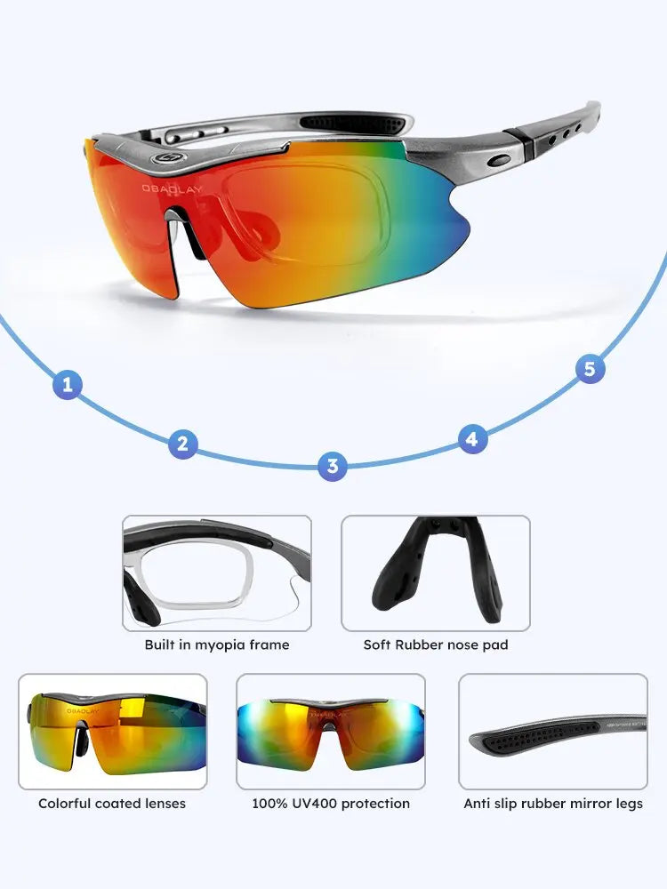 🚴‍♂️ Latest Cycling Sports Glasses | 5 Pcs Replaceable HD Lenses | Outdoor Polarized Goggles