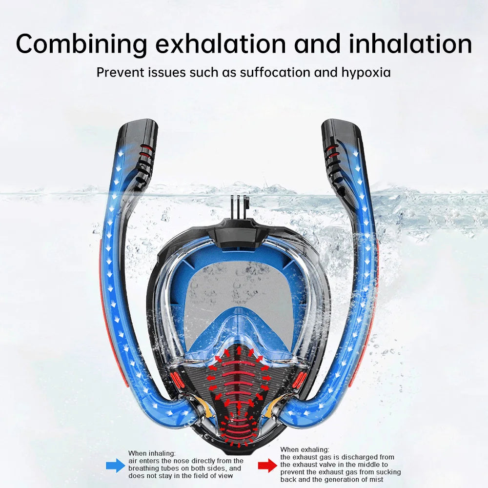 🌊 Full Dry Snorkeling Mask - Double Tube Silicone Diving Goggles for Adults 🌊