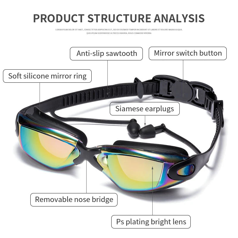 Professional Swimming Goggles: Electroplated, Waterproof with Earplugs & Nose Clip