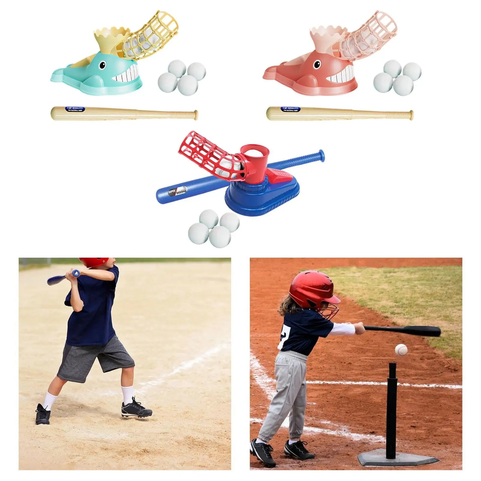 Kids Baseball Pitching Machine with Bat and 6 Baseballs