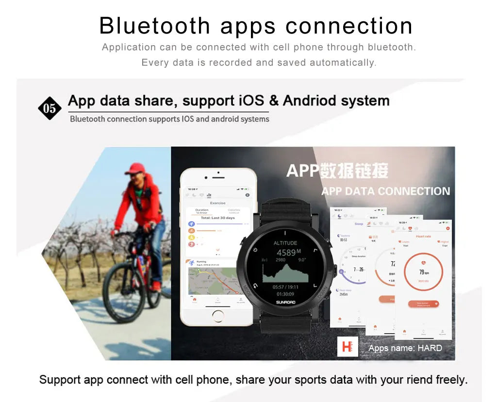 Sunroad GPS Sports Smart Watch - 100m Waterproof Fitness Tracker with Altimeter, Compass, Barometer for Cycling & Mountaineering