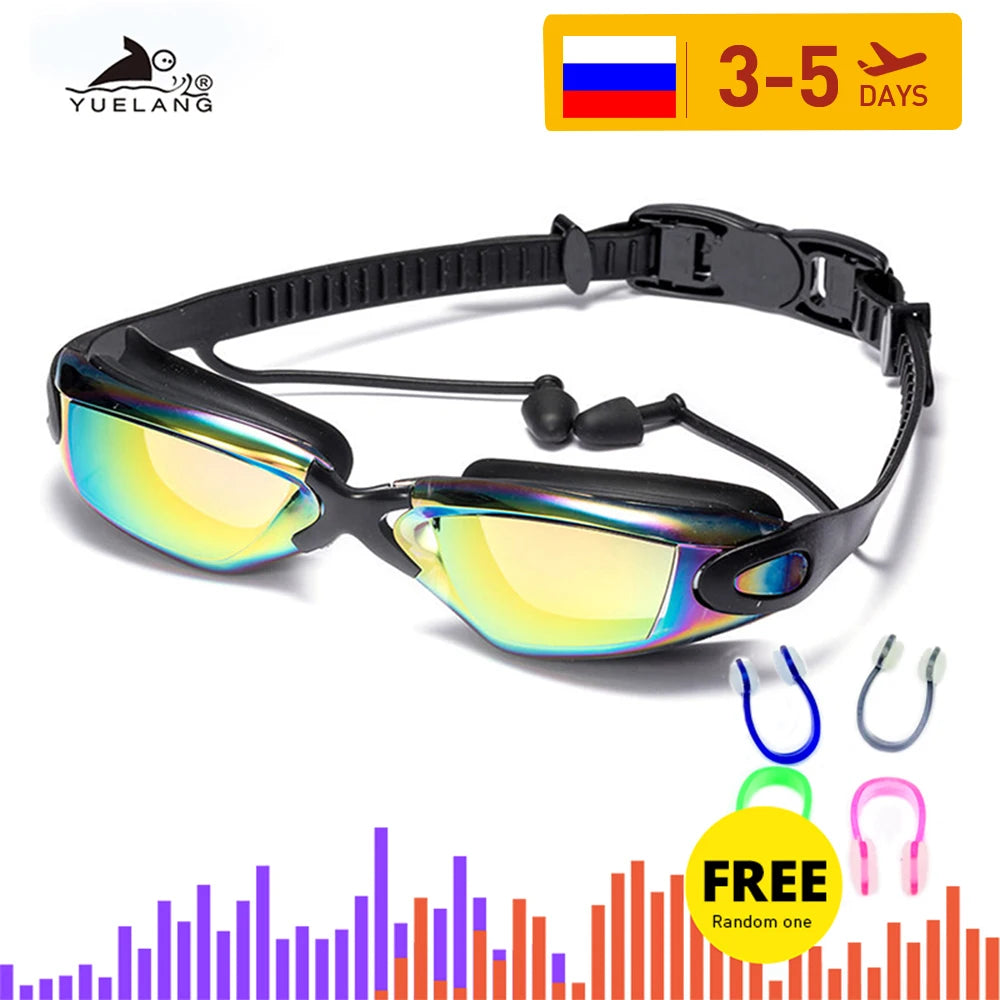 Professional Swimming Goggles: Electroplated, Waterproof with Earplugs & Nose Clip