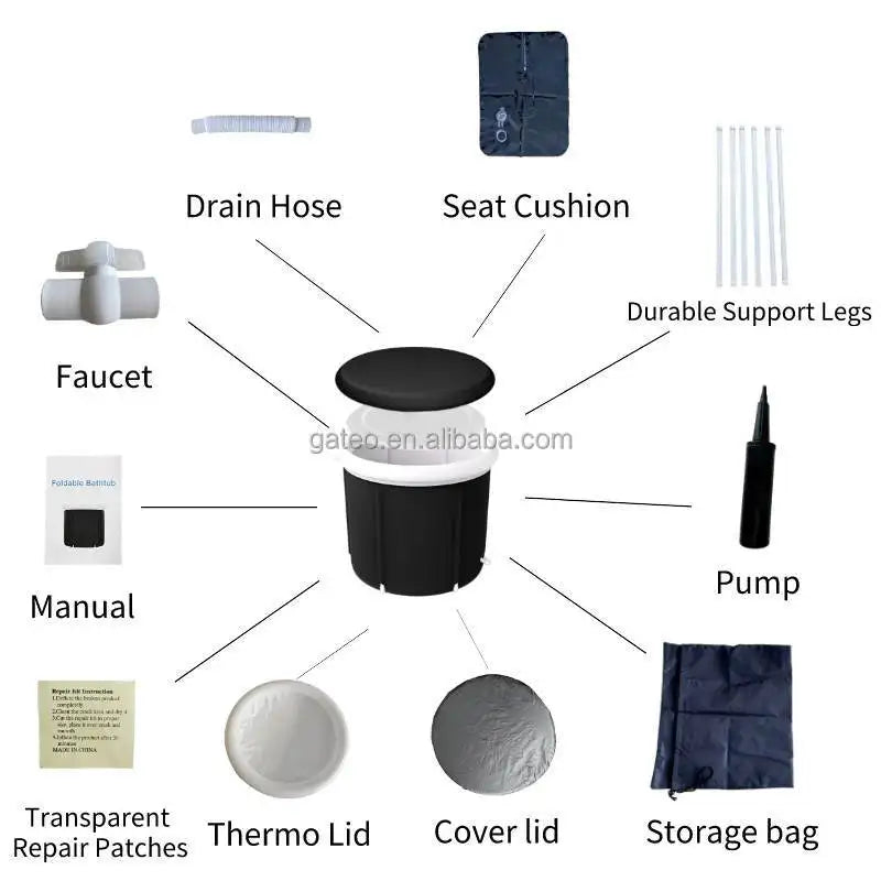 Portable PVC Ice Bath Tub - Insulated Inflatable Recovery Pod with Lid