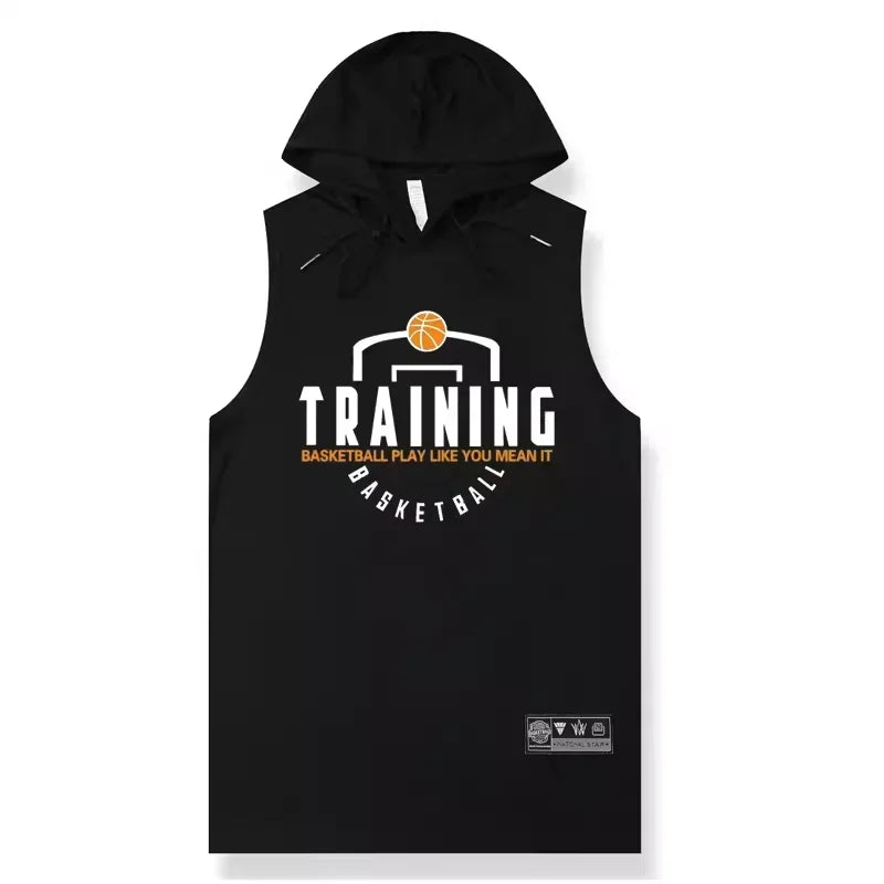 🏀 Men's Hooded Basketball Vest | Quick-Drying Sleeveless Training T-Shirt