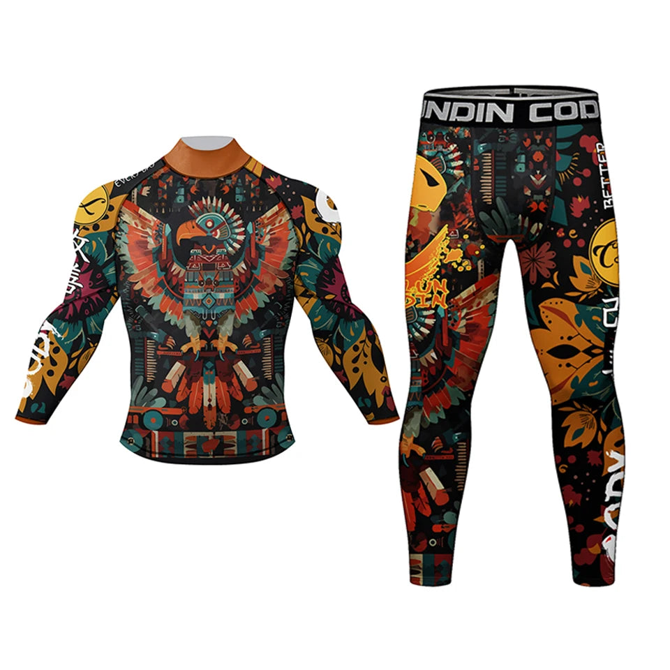 Brazilian Jiu-Jitsu Rash Guard Set – MMA BJJ Compression Shirt & Pants | Boxing Rashguard with Rubber Waistband