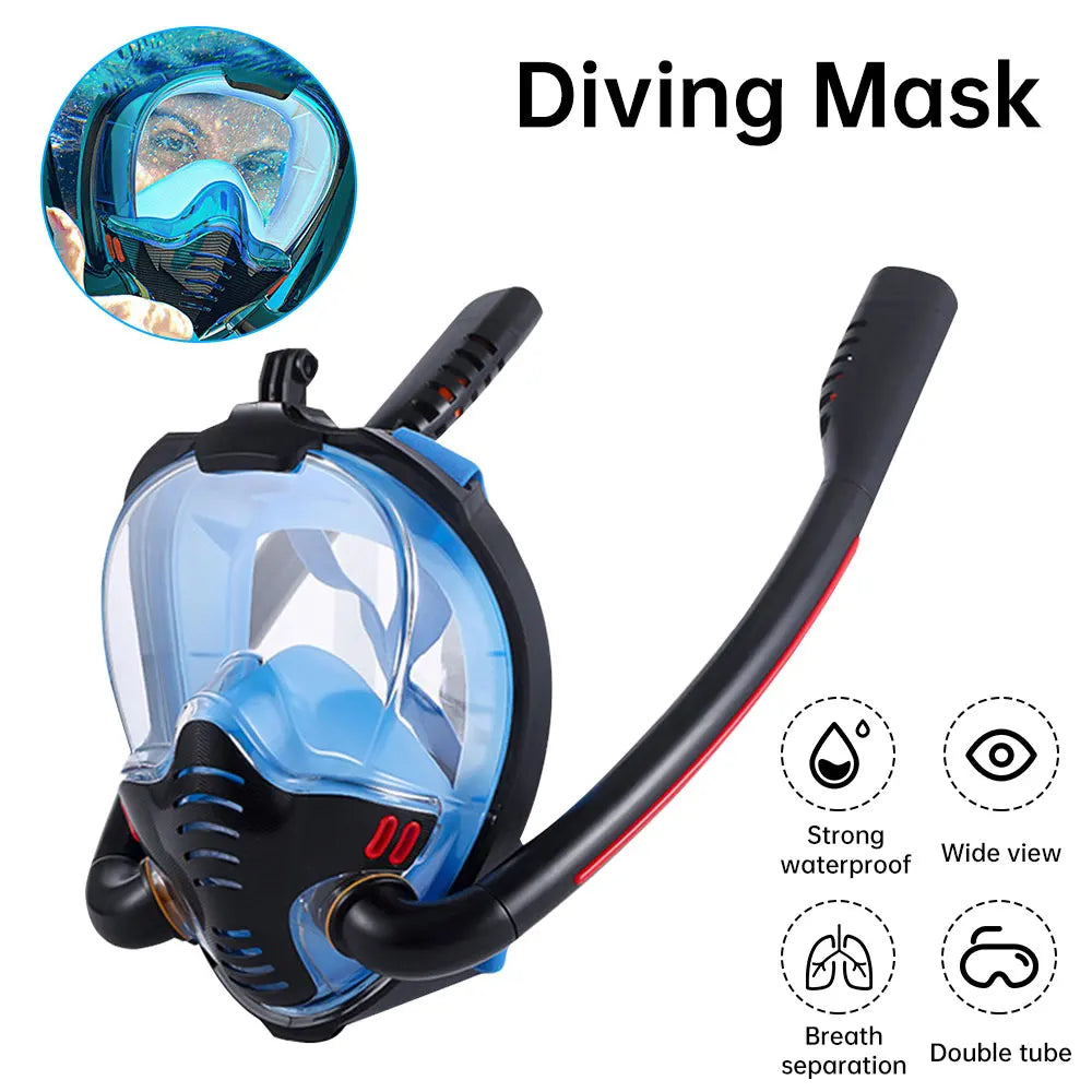 🌊 Full Dry Snorkeling Mask - Double Tube Silicone Diving Goggles for Adults 🌊