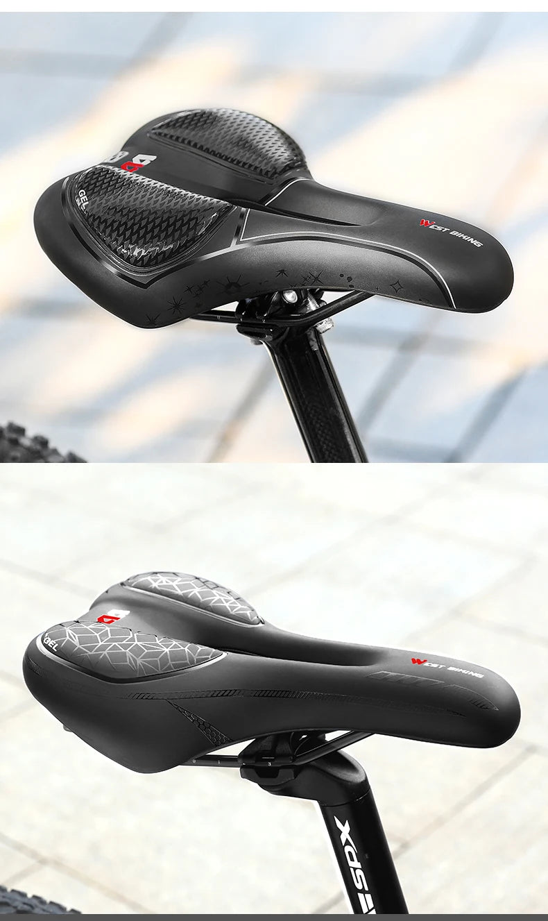 🚴‍♂️ WEST BIKING Gel Silicone Bicycle Saddle – Ultimate Comfort & Shock Absorption | Breathable, Hollow MTB & Road Bike Seat 🌟