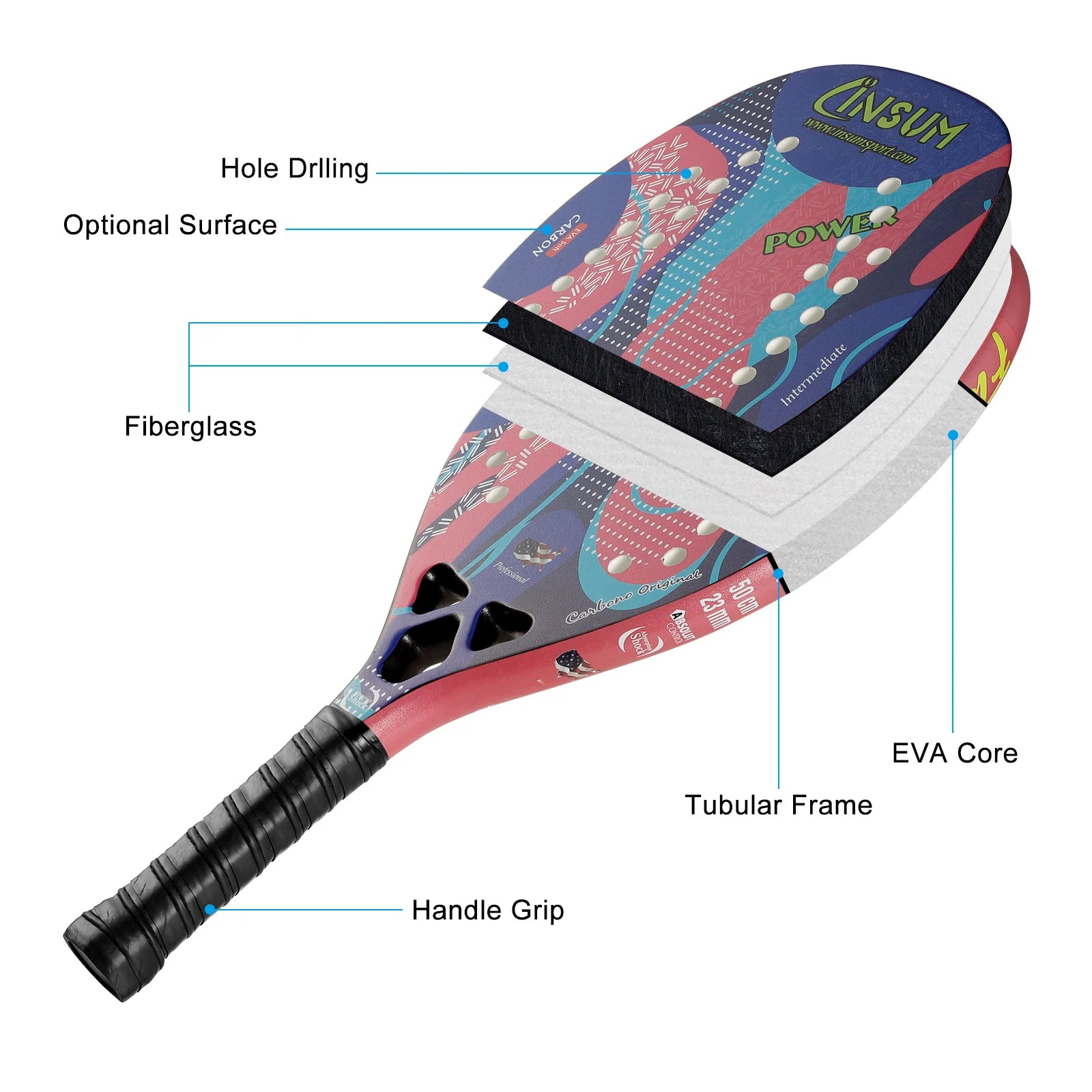 INSUM Beach Tennis Racket with EVA Foam Core