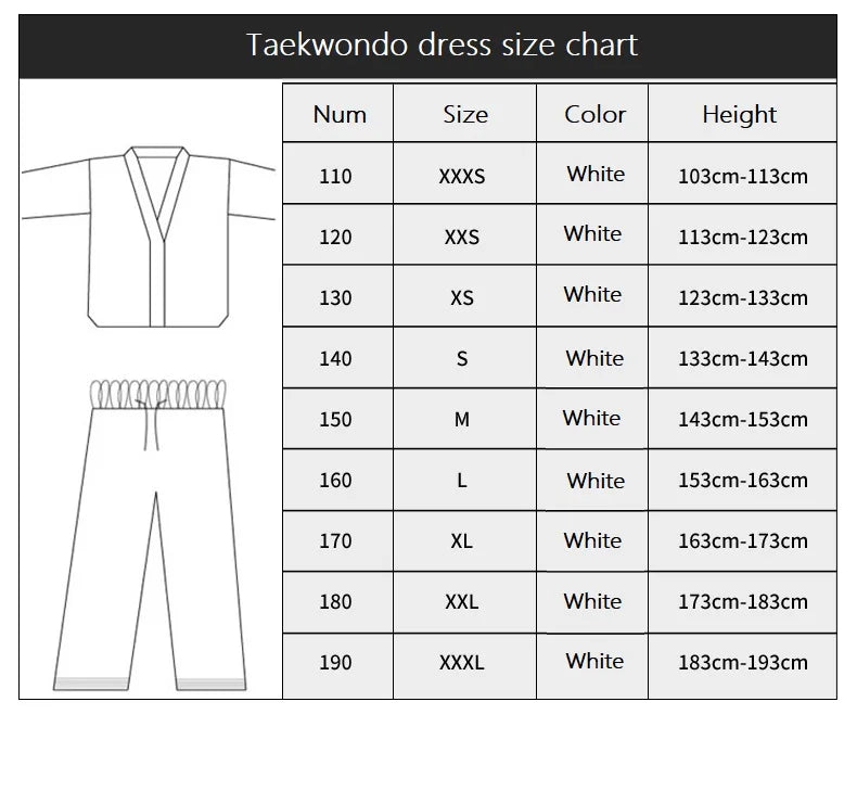White Taekwondo Uniform For Competition Daily Training WTF Logo Karate Judo Dobok Clothes Children Adult Unisex Martial Arts Gi
