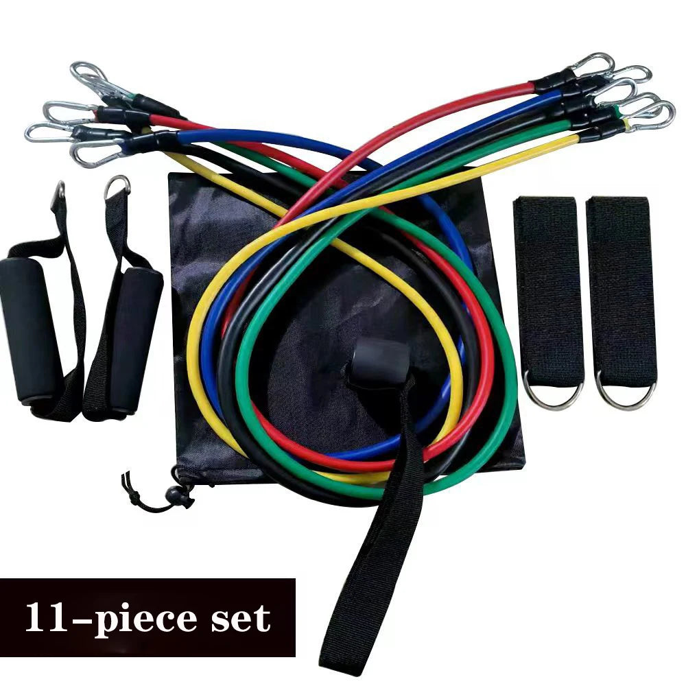 11-Piece Set Resistance BandsTensioner Pull Rope Fitness Multi-function Tensioner Suit Muscle Training Belt Elastic Sleeve Bands