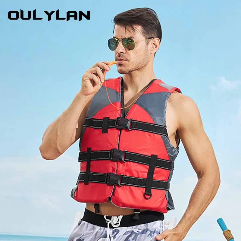 Oulylan Life Jacket Adjustable Buoyancy Survival Adult Swimming Suit Polyester Life Vest Diving Vest With Whistle Outdoor