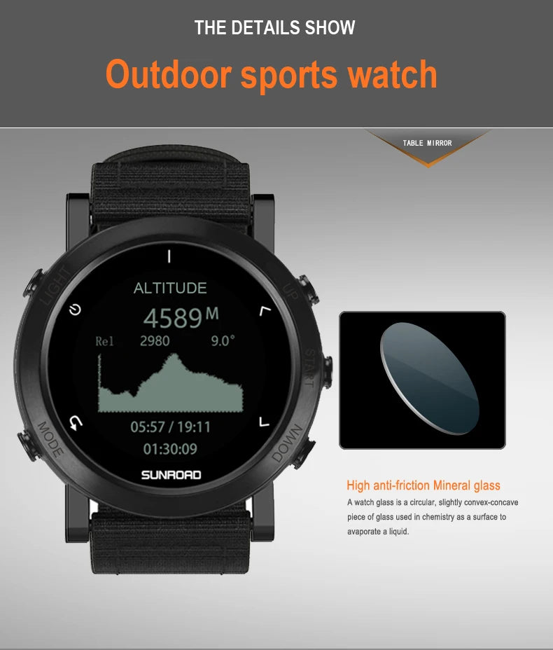 Sunroad GPS Sports Smart Watch - 100m Waterproof Fitness Tracker with Altimeter, Compass, Barometer for Cycling & Mountaineering