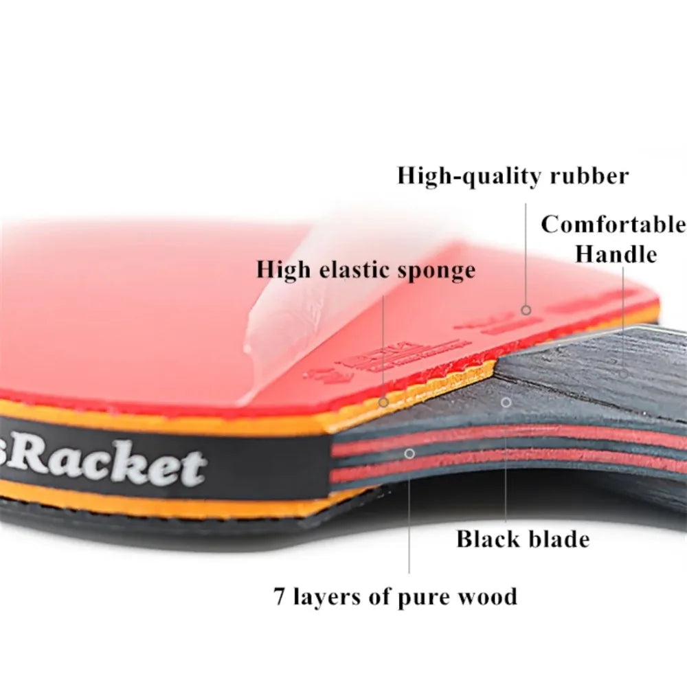 Professional 5/6 Star Table Tennis Racket Set - 2PCS with Pimples-In Rubber & High-Quality Blade