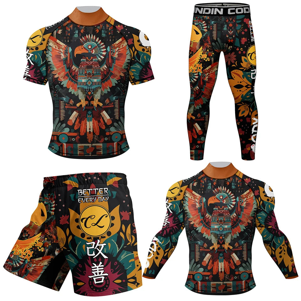 Brazilian Jiu-Jitsu Rash Guard Set – MMA BJJ Compression Shirt & Pants | Boxing Rashguard with Rubber Waistband