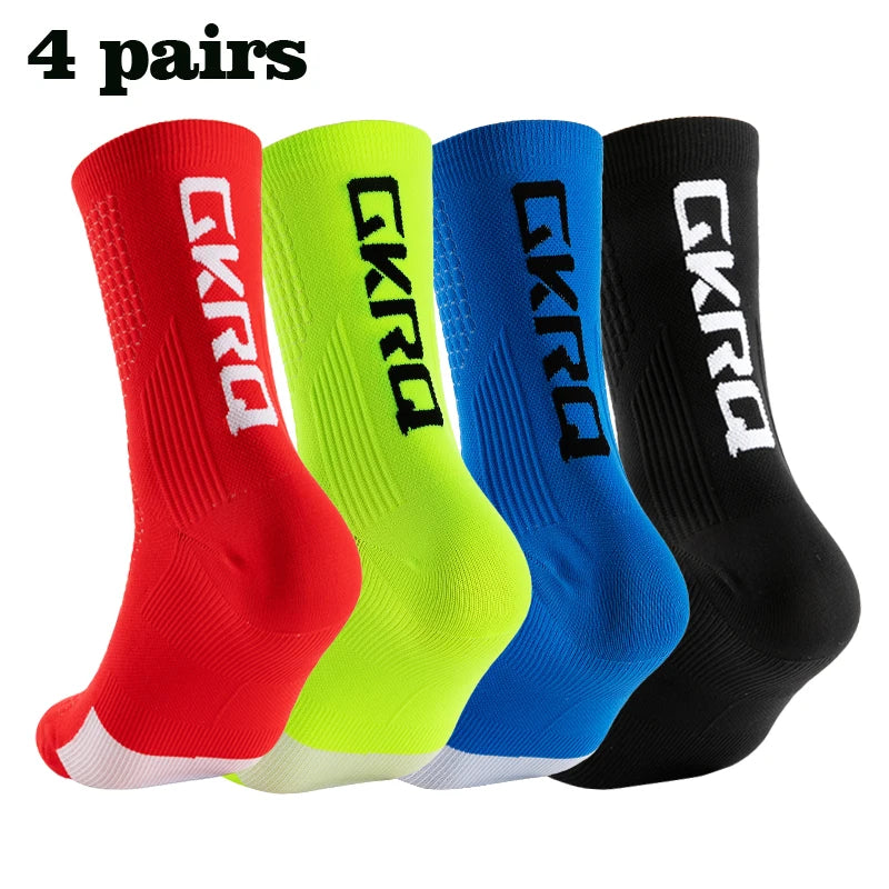 GKRQ 2023 Cycling & Compression Socks - 4 Pairs, Knee-High Sports Socks