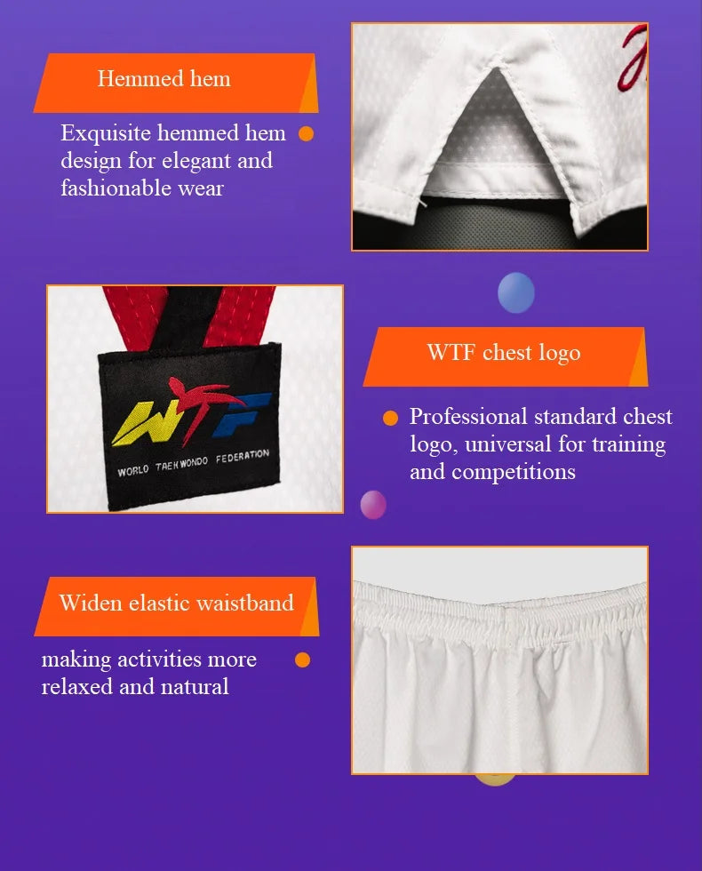 White Taekwondo Uniform For Competition Daily Training WTF Logo Karate Judo Dobok Clothes Children Adult Unisex Martial Arts Gi