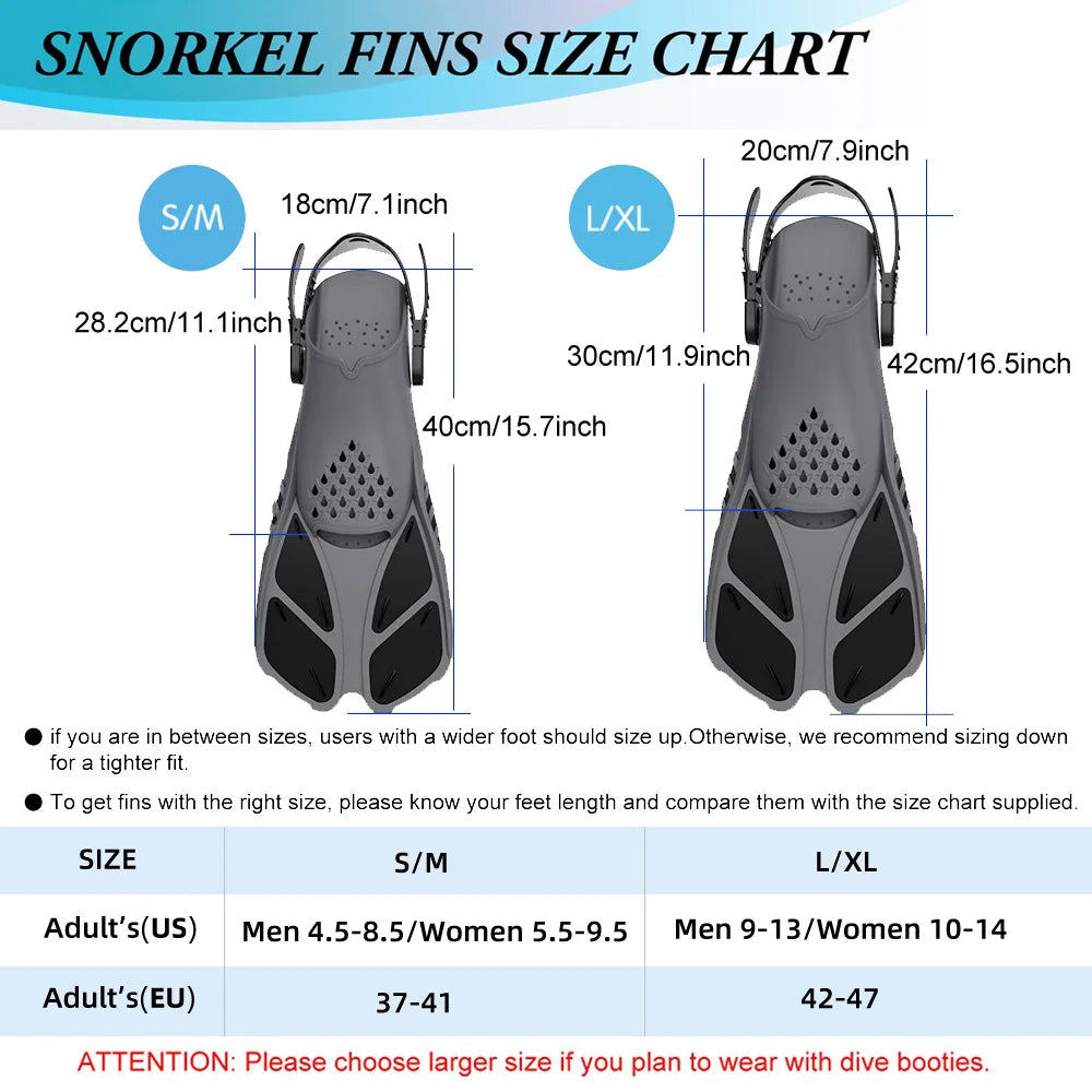 Adjustable Silicone Snorkel Fins for Adults Travel Size