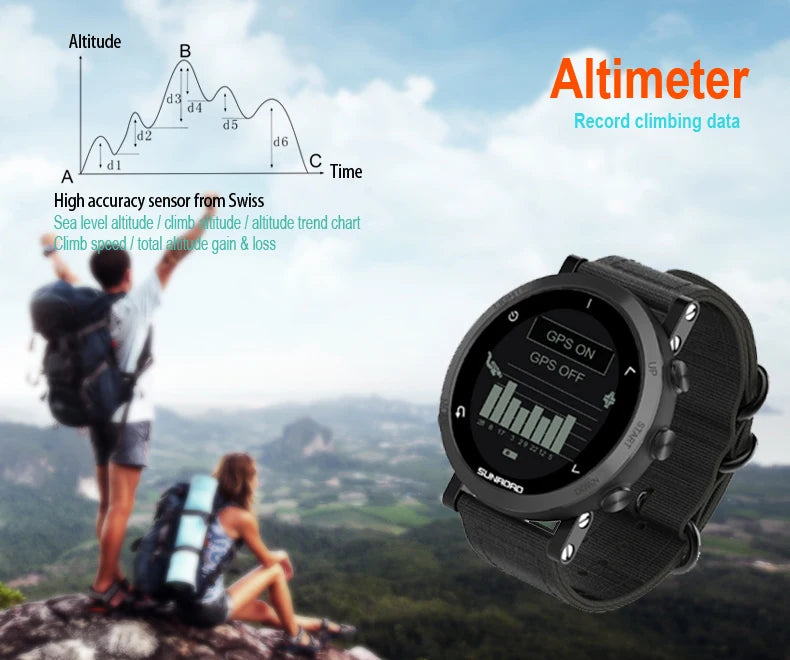 Sunroad GPS Sports Smart Watch - 100m Waterproof Fitness Tracker with Altimeter, Compass, Barometer for Cycling & Mountaineering