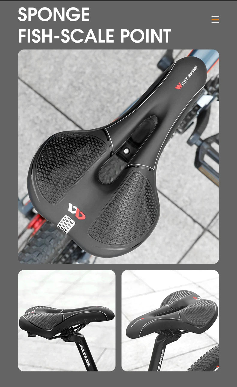 🚴‍♂️ WEST BIKING Gel Silicone Bicycle Saddle – Ultimate Comfort & Shock Absorption | Breathable, Hollow MTB & Road Bike Seat 🌟