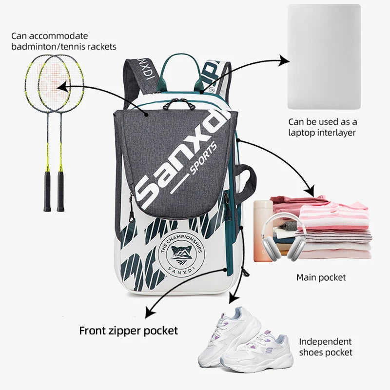 Foldable Tennis Badminton Backpack with Shoe Pocket