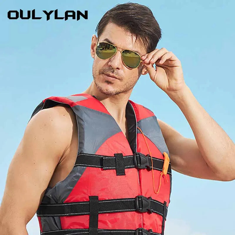 Oulylan Life Jacket Adjustable Buoyancy Survival Adult Swimming Suit Polyester Life Vest Diving Vest With Whistle Outdoor